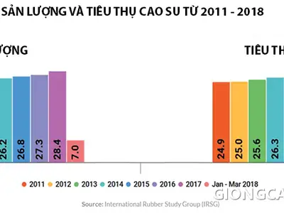 Sản lượng và tiêu thụ cao su thế giới năm 2011 - 2018